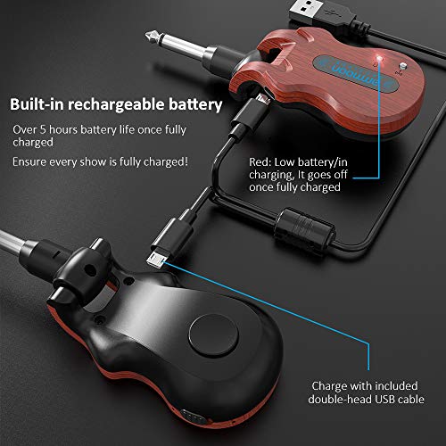 ammoon Wireless Guitar Transmitter Receiver 5.8 Ghz Guitar Wireless System 4 Channels 100 Feet Transmission Range for Electric Guitar Bass