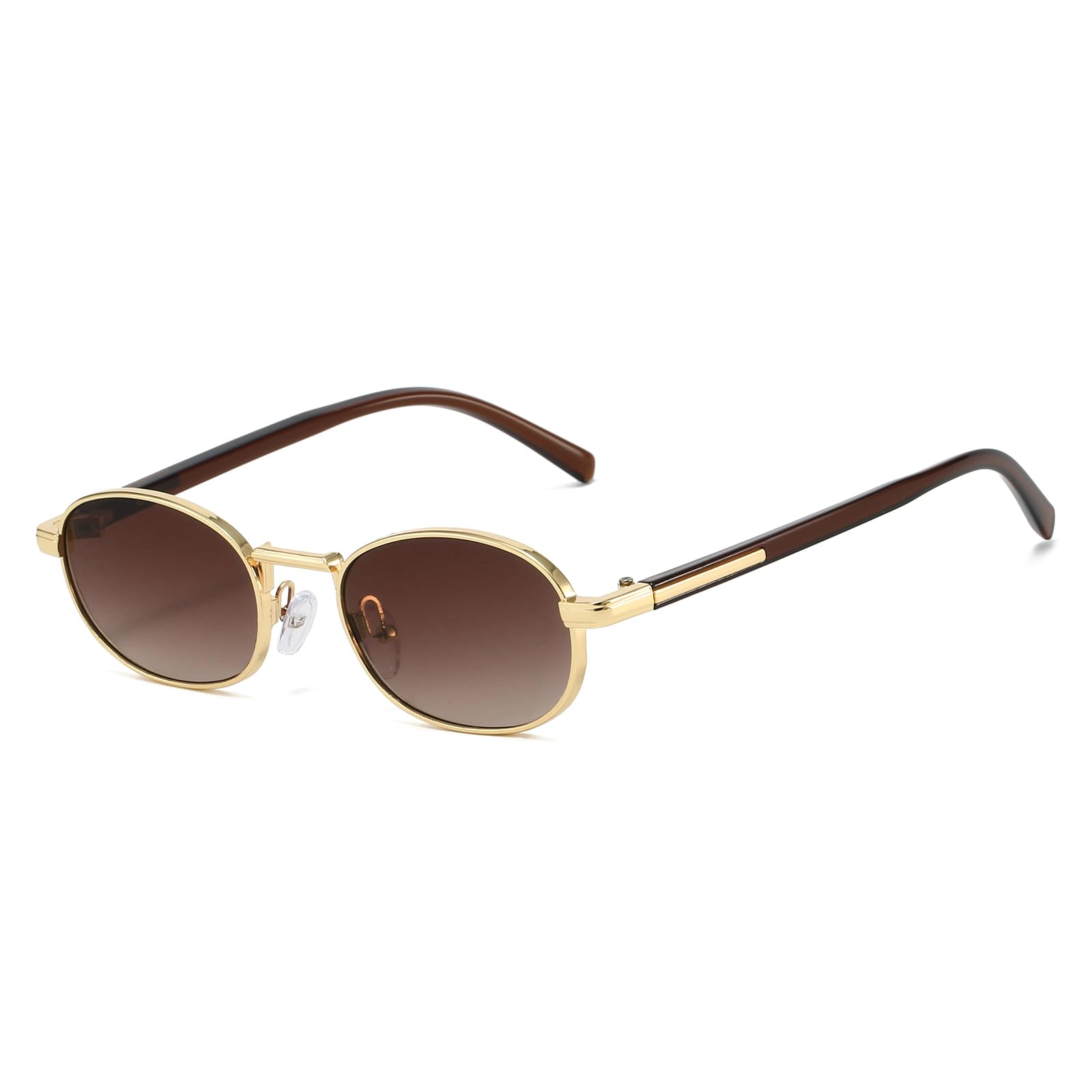YAMEIZE Retro Runde Sonnenbrille für Herren Damen 90er Oval Vintage Sonnenbrille Klein Runde Metallrahmen Goldtöne Hippie Rave Brille UV400