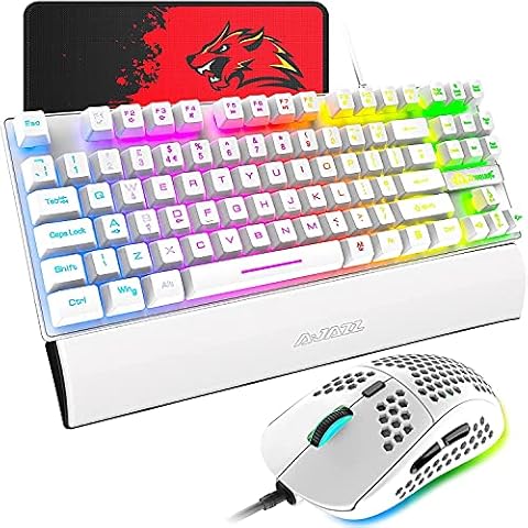 UK Layout Gaming Keyboard and Mouse & Keyboard Wrist Rest Set, 88 Keys Rainbow Backlit Keyboard, RGB 6400DPI Gaming Mouse, Rubber Gel Keyboard Wrist Rest Pad, Mouse pad, for PS4, PS5, Xbox, PC, MAC Cover