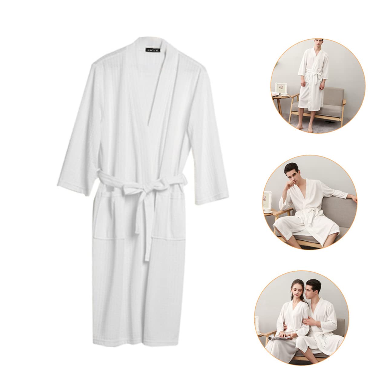 VOSAREA Peignoir D'intérieur Homme Xl Blanc en Polyester, 1 Pièce | Manches 7/8, Coupe Ample pour Printemps, Automne, Usage Couple, Séchage Rapide