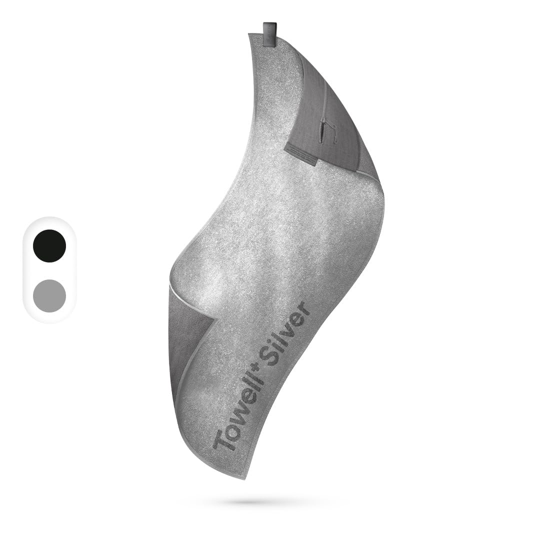 STRYVE Sporthandtuch TOWELL+Silver (105 x 42,5cm) Fitness Handtuch Bakterien-&Geruchsabweisend Mit Magnet-Clip, Anti-Slip Rutschschutz & Tasche, towell höhle der löwen, Trainingshandtuch, Towel