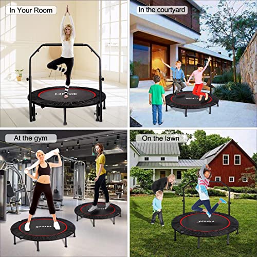 Firste 48" Foldable Fitness Trampolines, Rebound Recreational Exercise Trampoline With 4 Level Adjustable Heights Foam Handrail, Jump Trampoline For Kids And Adults Indoor&Outdoor, Max Load 440Lbs #TOP6