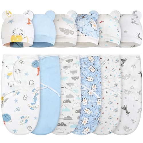 Image of Ramede 6 Pack Baby Swaddle Blanket with Hats Sleep Swaddle for 0-3 Months Newborn Sacks Soft Cotton Wearable for Boy Girl