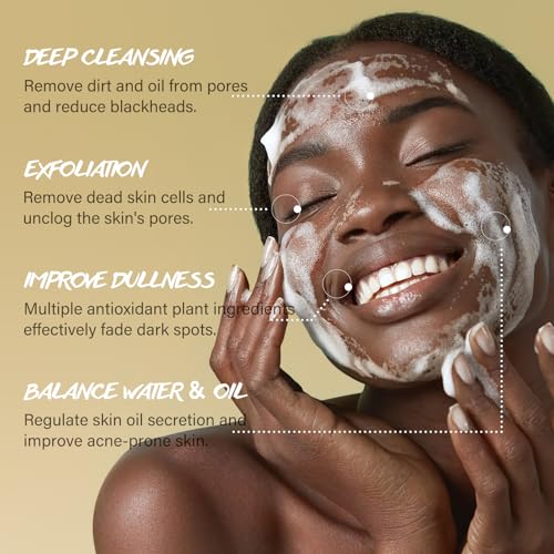 Turmeric Exfoliating Face Wash Vitamin C Facial Cleanser Microdermabrasion Exfoliator Face Scrub Foaming Cleanser Removing Blackhead Acne Moisturizing Soft Natural Skin Care for Women Men - Image 3