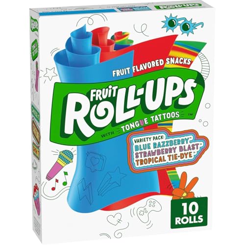 Variety Pack 10er Pack (141 g) Tropical Tie Dye Strawberry & Blue Razzberry Fruchtrollen zum Abrollen