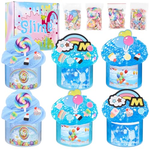 Zhufas Juego de 6 Piezas de Slime Oceánico Degradado Azul - Contiene Slime de Nube Esponjosa, Transparente y de Mantequilla - Kit para Niñas de 6 a 12 Años (Océano)