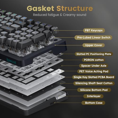 Redragon Wireless Mechanical Keyboard, 3 Mode Gasket Mounted RGB Gaming Keyboard with Volume Knob, Pre-Lubed Linear Switches, MDA-Profile, 98 Keys Hot Swappable Creamy Keyboard for PC/Tablet/Xbox/PS4 - Image 5
