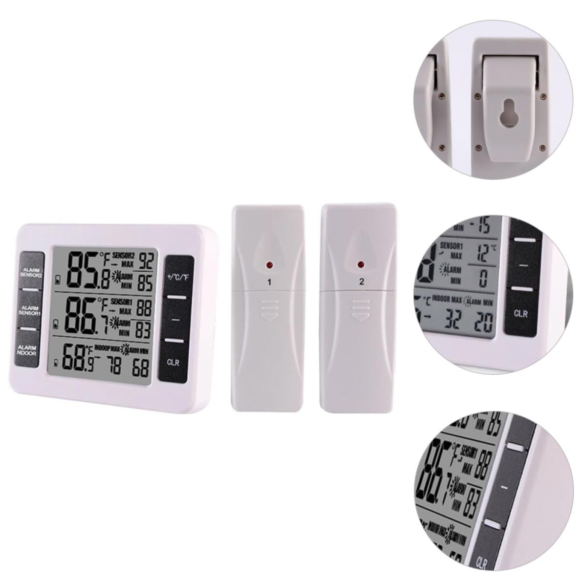 TOYANDONA Termómetro Digital Inalámbrico para Frigorífico con Dos Sensores, Alarma de Temperatura, Soporte y Alcance de 100 Metros sin Obstáculos para Uso Interior y Exterior