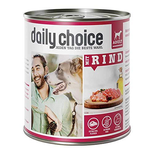 daily choice - 24 x 800 g - Nassfutter für Hunde - getreidefrei - Mit Rind - 70% Frischfleisch- und Innereienanteil Optimale Verträglichkeit