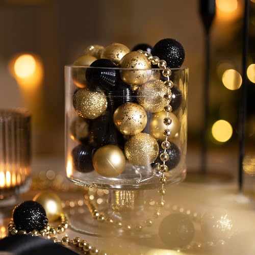Valery Madelyn Gold and Black Christmas Bauble for Christmas tree Decorations,49pcs 3cm Golden Tropical Party Black and Gold Shatterproof Ball Ornaments Decoration for Tree Decor - Image 2