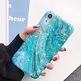 iPhone XR Case for Girls, YeLoveHaw Glitter Pearly-Lustre Translucent Shell Texture with Quicksand Pattern Phone Case [Flexible, Slim Fit, Full Protective] for iPhone XR 6.1 Inch (Blue)