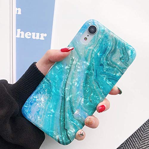 YeLoveHaw for iPhone XR Case for Girls, Glitter Pearly-Lustre Translucent Shell Texture with Quicksand Pattern Phone Case [Flexible, Slim Fit, Full ] for iPhone XR 6.1 Inch (Blue)
