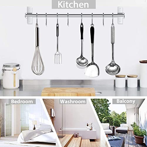 Alicemall Colgador de Utensilios de Cocina 60cm con 10 Ganchos, Barras Cocina la Pared de Acero Inoxidable, Plata