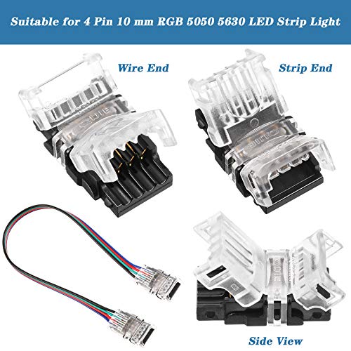 20 Pieces 4 Pin Led Light Strip Connectors Waterproof 10Mm Rgb 5050 Led Strip Lights Connector Strip To Wire Connector Led Strip Jumper Connector With 2 Pieces 16.4 Feet Extension Cables #TOP1