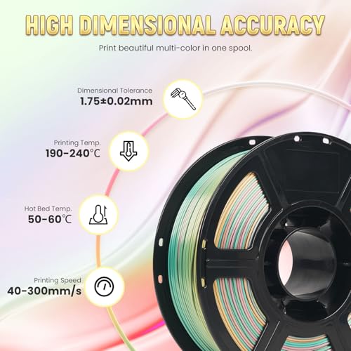 Image of FLASHFORGE Silk PLA Gradient Dreamy Trio Filament, Silk Multicolored Color Change Rainbow 3D Printing Filament, Yellow Carmine Cyan Shiny Fast Color-Changing Each 8M Gradually, Ultra-High Glossiness