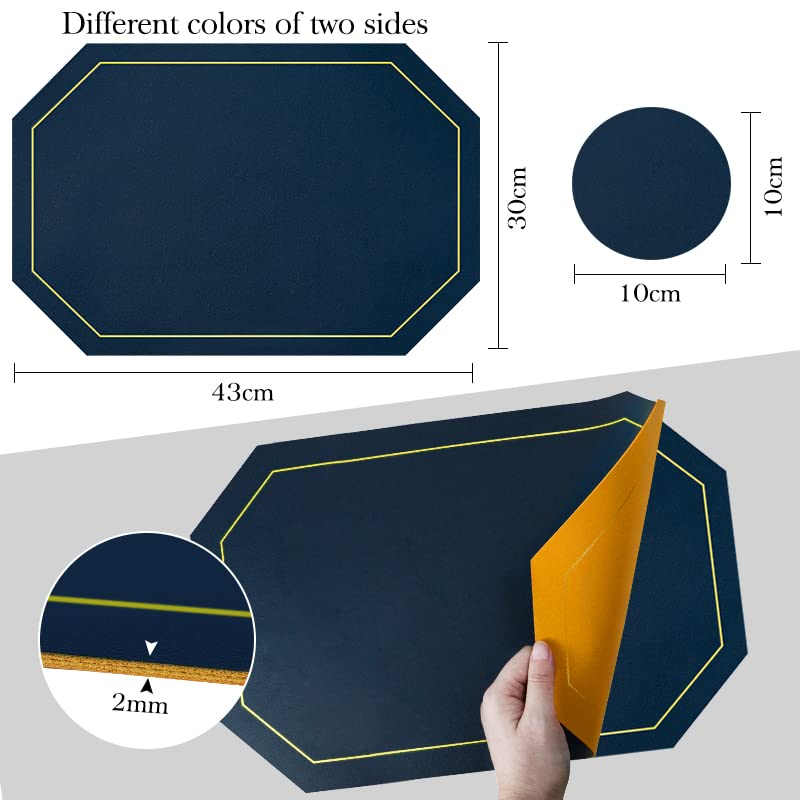 Placemats and Coaster Sets 4, Dual Sided Leather Dining Table Mats Heat-Resistant Non-Slip and Washable - Image 2