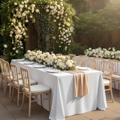 Fitable White Tablecloths for Rectangle Tables, 6 Pack - 70 x 120 Inches - Reusable and Washable Table Clothes for 6-8 Ft Tables, Polyester Fabric Table Covers for Wedding, Party, Banquet - Image 3