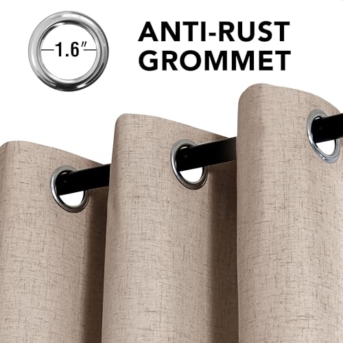 Image of H.VERSAILTEX Linen Curtains 100% Blackout Curtains for Bedroom 45 inch Long Full Light Blocking Nature Linen Blended Window Curtains for Living Room Nickel Grommet (2 Panels, Heathered Sand)