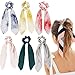 Silk Satin Hair Scrunchies, Hair Scarf with Flower Pattern, Stripe Printed Hair Bobbles for Ponytail Holder (6 Pcs Multi-colored)