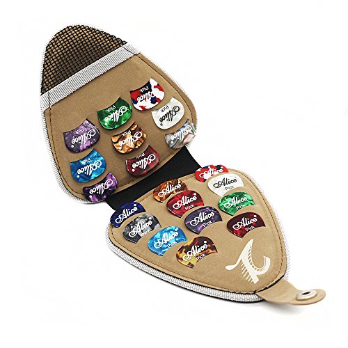 KKmoon Bolsa de couro PU para guitarra porta-palhetas de grande capacidade com 20 peças de celulóide