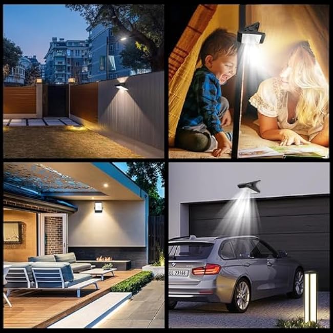 Clip On Solar Lights Outdoor, 48 LEDs Motion Sensor Lights, Battery Replaceable, 3 Modes, 3 Mounting Ways, IP65 Waterproof Security Light for Fence, Wall, Garage, Patio Umbrella (1Pack)