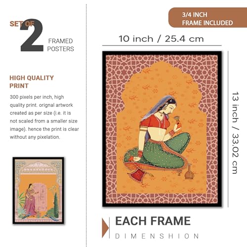 Image of NoWorries Traditional Theme frames of Rajasthan Wall Decor Wall frames for Home and Cafe Decoration - Madhubani art Big Size Wall Painting for Wall Decoration - Set of 2 Traditional frames for dining room (Synthetic Wood frame) (Leminated 300 GSM Pigment Digital Print) (framed, Multicolur) Set of 2