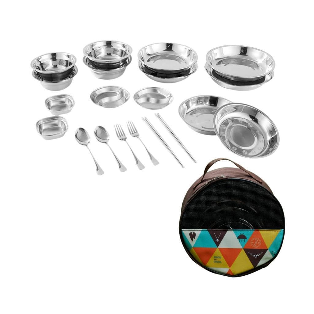 Utensilios de camping resistentes que incluyen platos, tazones y bolsa de almacenamiento, fáciles de transportar para acampar con familiares y, 20 piezas