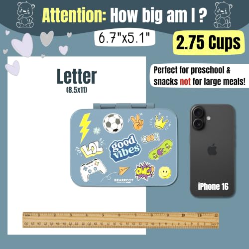 Image of Kids Lunch Box with Compartments - Compact & Lightweight | Leak-Proof, BPA-Free, Dishwasher Safe | Hand-Drawn Design for Preschool, School, Travel (Sticker Blue, 2.75 Cups) | BPA Free Leakproof Lunch Box with Compartments School & Nursery for Girls & Boys Lightweight & Compact