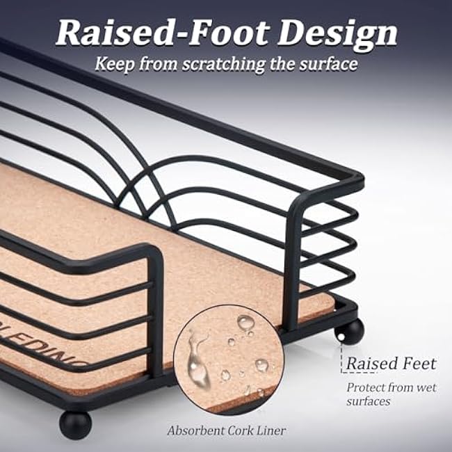 Napkin Holder for Bathroom, Bathroom Napkins Holders for Table Paper Disposable Hand Towel Holder Disposable Guest Towel Holder Tray (Cast Iron+ Cork)