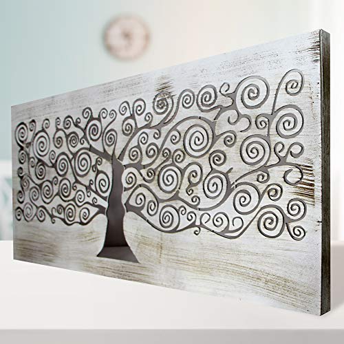 Cuadro Mandala de Pared Calada, Fabricada artesanalmente en España- Mandala 3D Cuadrada Pintada a Mano- Modelo Mosaico 150- Blanco Envejecido (Blanco Envejecido, 60x150cm)