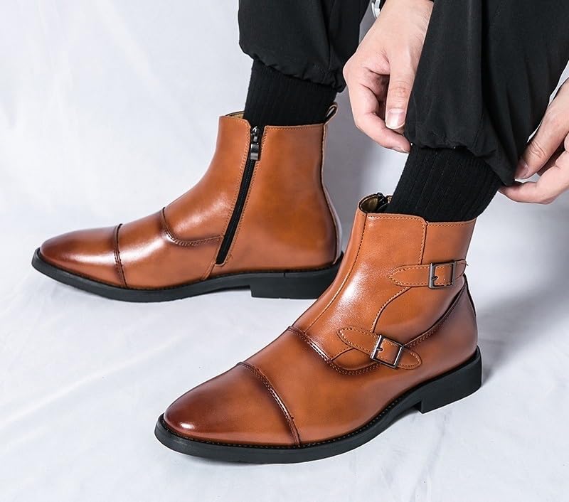 mens brown dress boots with zipper Men's Buckle Leather Formal Side Cap Toe Casual Ankle Boots Men's Chelsea Fashion High Top Boots (Color : Brown, Size : 8) : Clothing, Shoes & Jewelry Toe style:Square Superdry Ruched Jersey MIDI Handmade in Le√≥n sarong accessory