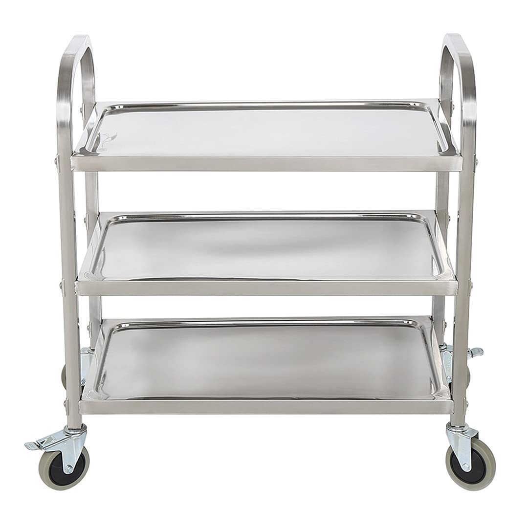 Islas de Almacenamiento móviles Carros de Servicio, Coche de Servicio de 95 x 50 x 93 cm, 3 niveles Con Estantes de Almacenamiento de Ruedas Para Hotel de Cocina, Acero Inoxidable