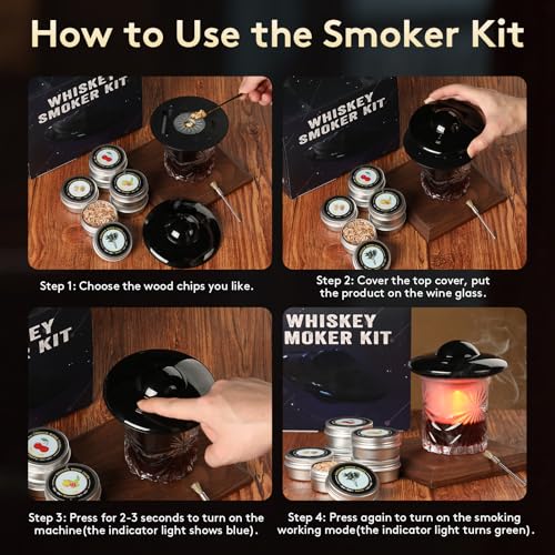 Electric Whiskey Smoker Kit, Cocktail Smoker Kit Built-in Lighter with 6 Wood Chips, No Butane Needed Whisky Smoker Kit, Rechargeable Drink Smoker kit, Birthday Gift for Men, Dad, Husband, Boyfriend - image 3