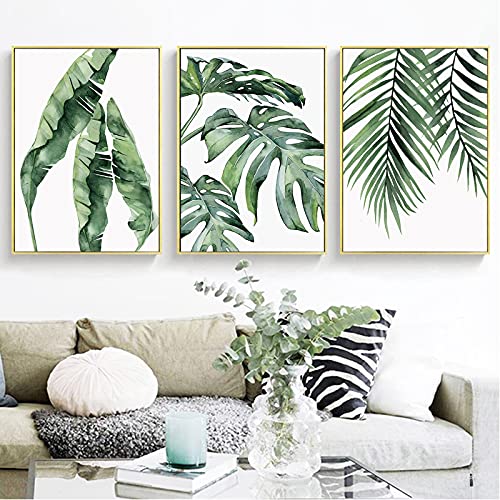 Tropical Botanical Canvas Wall Art Prints Palm Banana Monstera Green Leaf Wall Decor Canvas Pictures Watercolor Modern Canvas Artwork Minimalism Wall Art Prints For Bedroom Living Room Wall Decor #TOP1