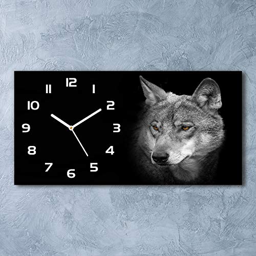 Horloge en verre 60x30cm Tulup silencieuse impression loup blanc design horizontal