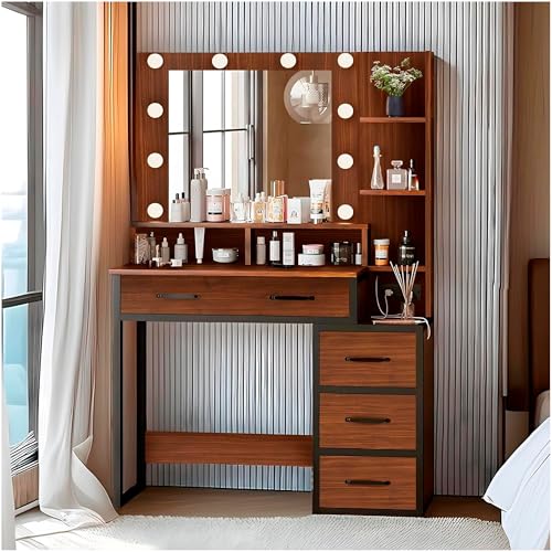 Reviews de Tocadores disponible en línea. 44 UTILIA Vanity Tocador de Maquillaje con Espejo 3 en 1 Grande y Luces LED - Mesa de Tocador Multifuncional con Estación de Carga y Tomacorrientes, Cajones, Estantes, Peinador...