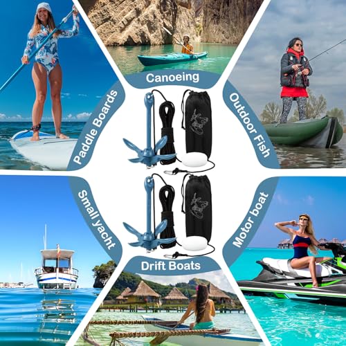 Image of Lounsweer 2 Pack 1.5 /3.5 lb Marine Kayak Anchor Kit Folding Grapnel Anchor Kit Boat Kayak Fishing Accessories for Small Boats Kayaks Canoe Paddle Boards