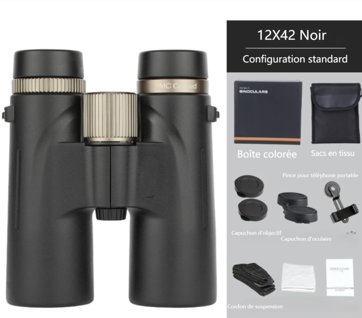 Warmax Jumelles pour Adultes à Fort grossissement, 12x42, parfaites pour l'observation，pour Observation des Oiseaux, randonnée, Chasse, Tourisme (12x42 Noir)