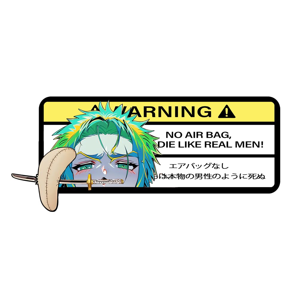 EARLFAMILY 5.9'' for Cartoon Car Sticker AIRBAG Warning Anime Decal Car Accessories Swordman Stickers Bumper Sun Visor Decor