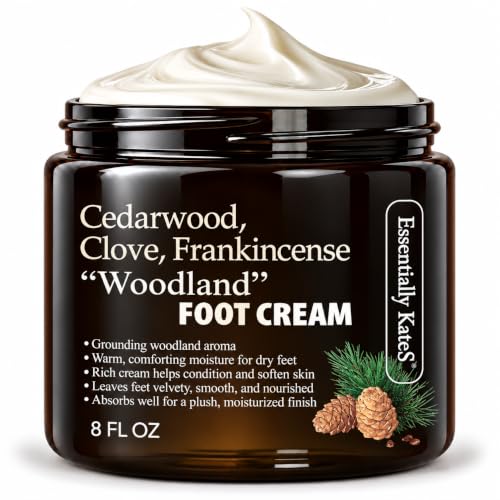 Essentially KateS Woodland Foot Cream with Cedarwood, Clove &amp; Frankincense, Moisturizing Care for Dry, Rough Feet, 8 Fl Oz