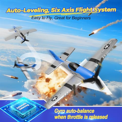 AIGIMU RC Airplane, 2.4GHz RC Plane for Kids Beginners Boys, 3CH Remote Control Airplane with 6-axis Gyro P51 Remote Control Plane - Thumbnail 4