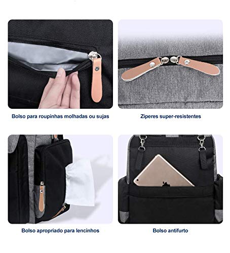 Bolsa mochila maternidade Land Luxury original cinza bege