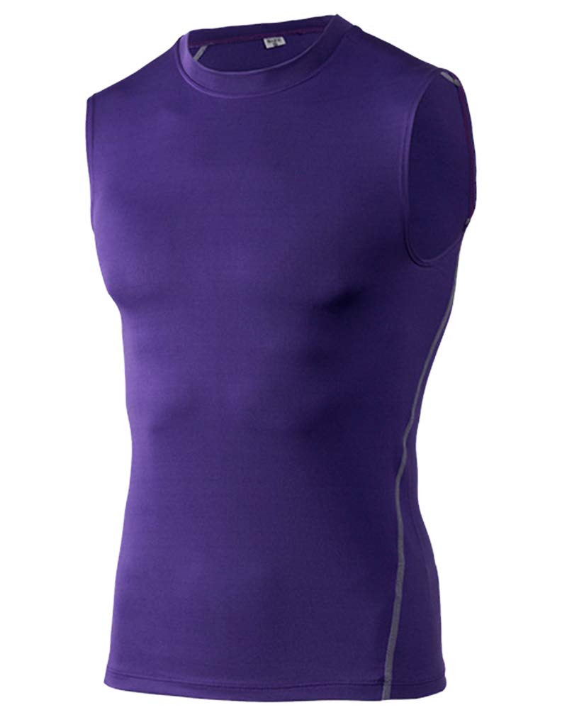 Anyua Men's Purple Dual Compression, Baselayer, Sleeveless Top, Corset Vest For Running, Gym, Cycling Training, Quick Dry M