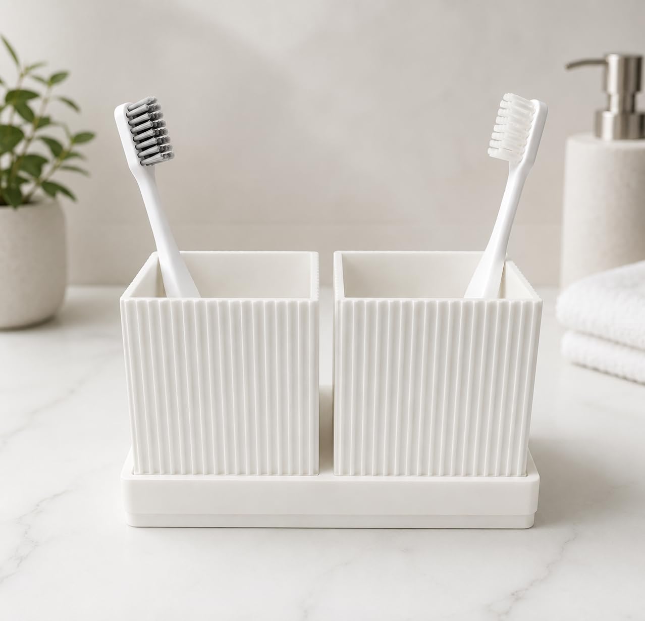 Tooth Brush Holder Bathroom, Brush Holder for Bathroom Organizer, Toothpaste Holder, Pen Holder, Makeup Brush Stand, White, 2 Compartments-image-34
