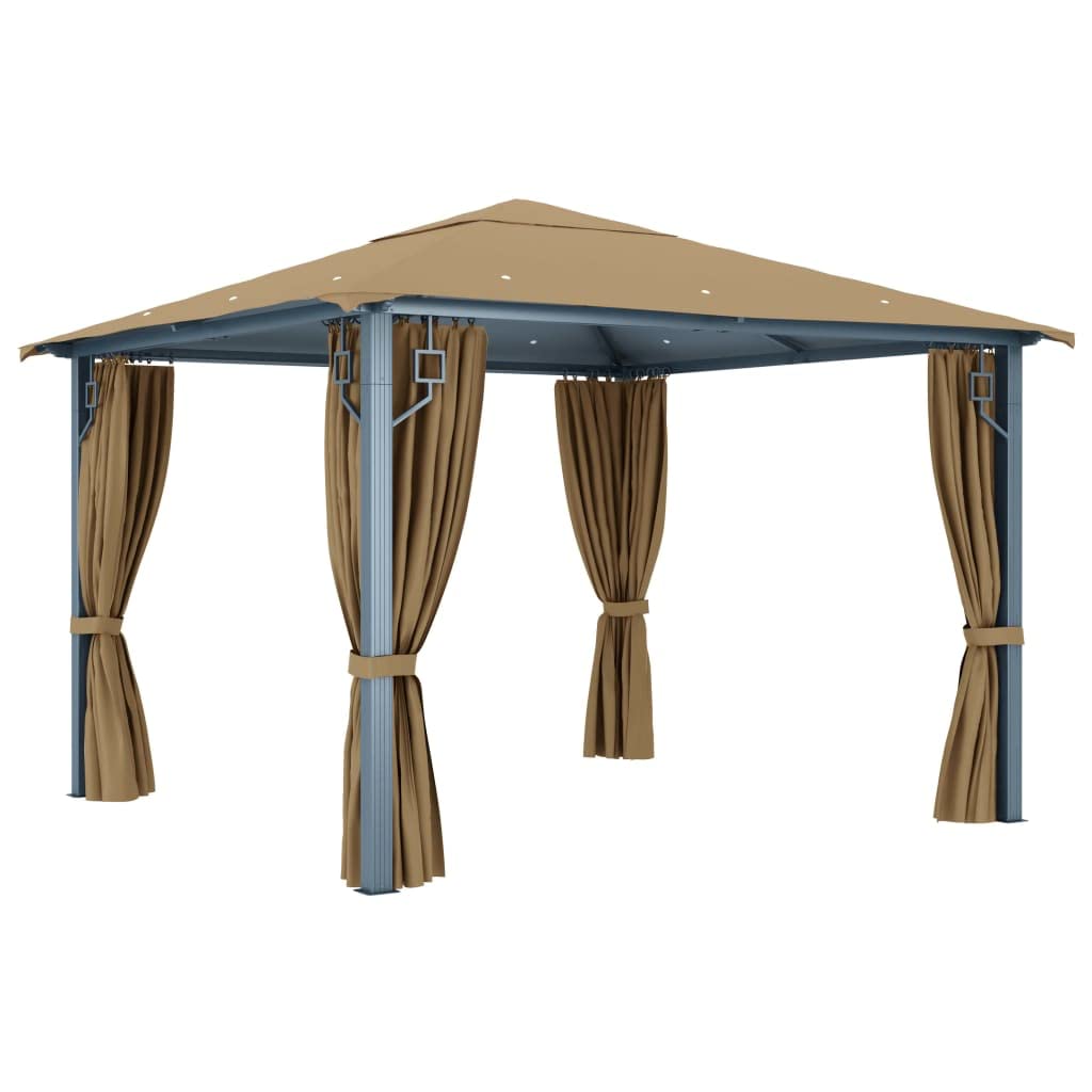 Pawilon z zasłoną 300 x 300 cm, kolor taupe, pawilon ogrodowy z aluminium z ochroną UV, 4 zasłony boczne, okna z siatki, stabilny na taras, imprezę w ogrodzie, grillowanie i imprezę