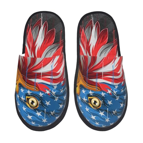 Eagle Head With American Flag Print Women Slippers Home Furry Shoes Keep Men Couples Shoes Warm For Women-