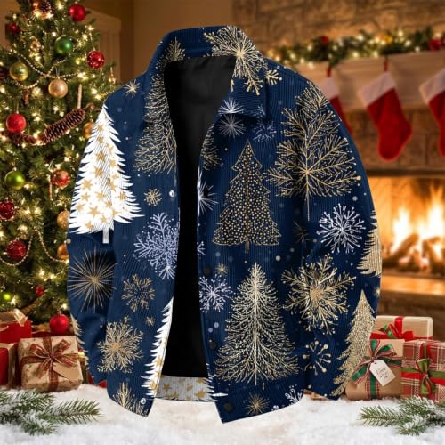 Fall Jacket for Men Christmas Print Vintage Button Down Loose Shacket - image 3