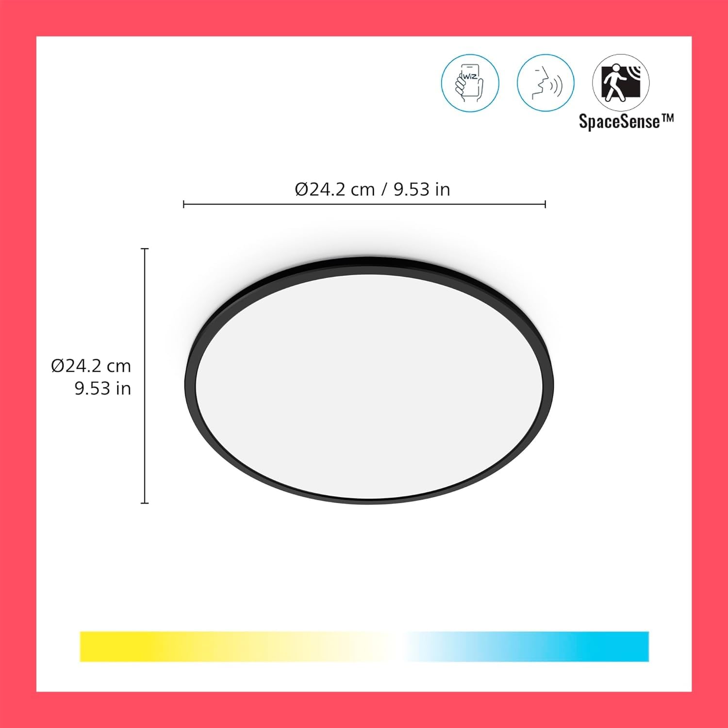 WiZ Plafoniera Smart SuperSlim WiFi, Luce Bianca da Bianca a Fredda Dimmerabile, 16W, Nero, Tecnologia SpaceSense, Controllo Vocale (Alexa, Apple HomeKit, Google Home)