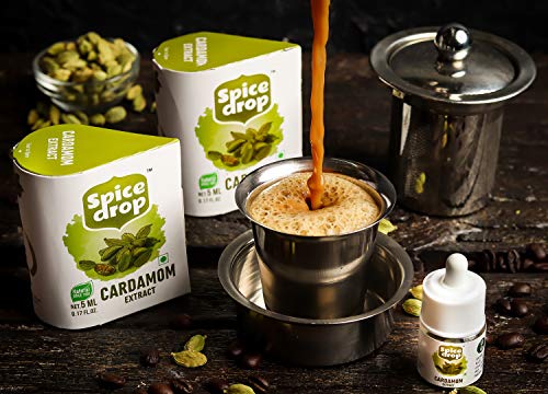 Image of Spice Drop Cardamom Extract - Tea, Coffee, Cooking, Baking, Dessert | 5 ML Equivalent to 80g | Pack Of 5 (400g) | Pure Whole Green Cardamom Pod Extract | No Added Color or Preservative | Vegan