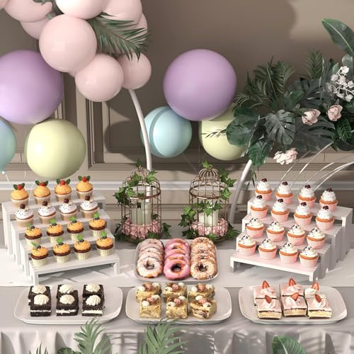 Image of 4 Set White Wood Tiered Riser Display Stands for Vendor Events,Stackable Wooden Cupcake Stand,Farmhouse Decor Wood Dessert Table Display Set,Vendor Booth Display Items,Food Display Risers for Party